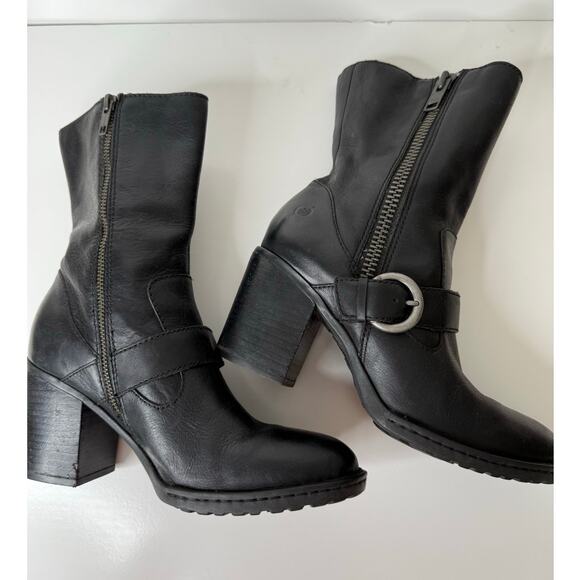 Born Women's Camryn Leather Calf Boots 8 Black Grunge Moto Biker Western Casual - Picture 4 of 9